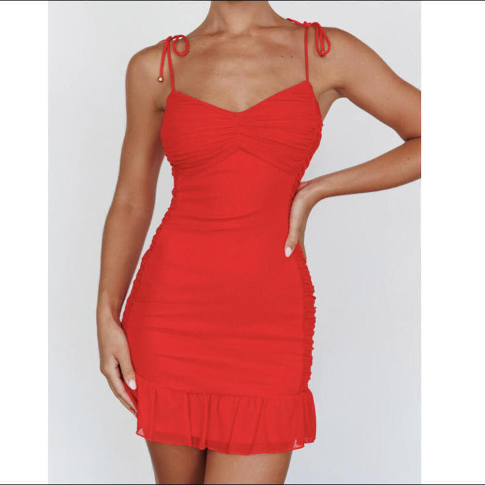 SELFIE LESLIE red ruched bodycon mini dress